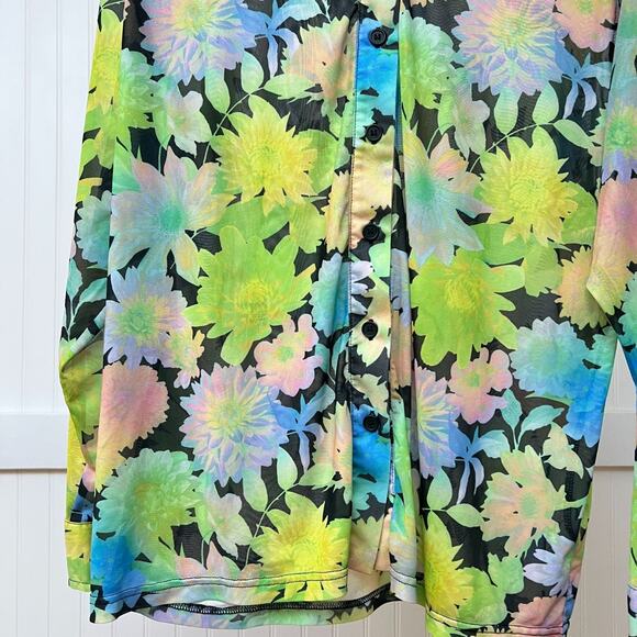 BP. NWT Floral Mesh Button Down Blouse Colorful Bright Tropical Women's S New - Picture 4 of 9